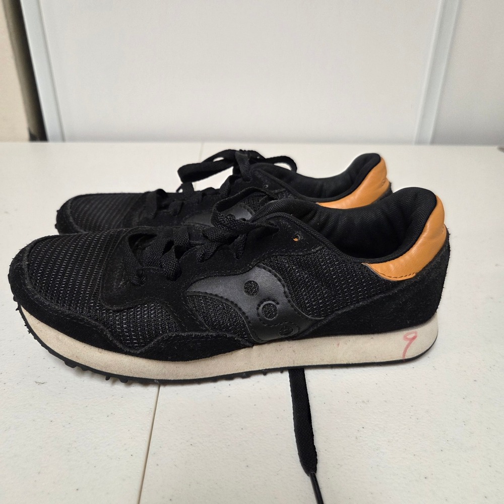 Saucony Jazz Low Pro Black Tan Suede Mesh Retro Sneakers Mens 7.5 Womens 9